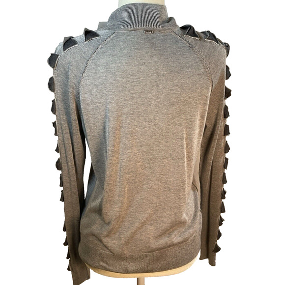 ST. JOHN Gray Zip Cardigan Size SMALL Melange/Granite Funky Design Lightweight - Picture 4 of 13